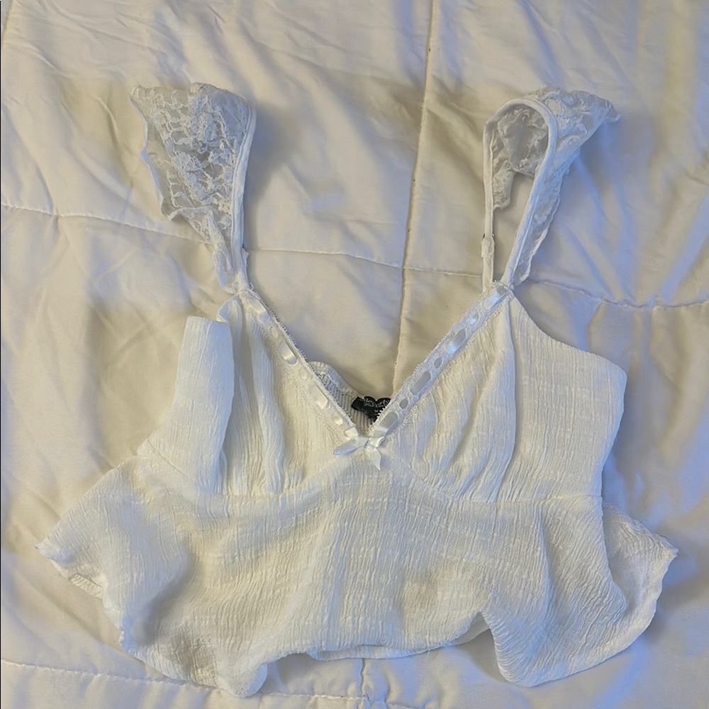 White Lace Trimmed Camisole Top